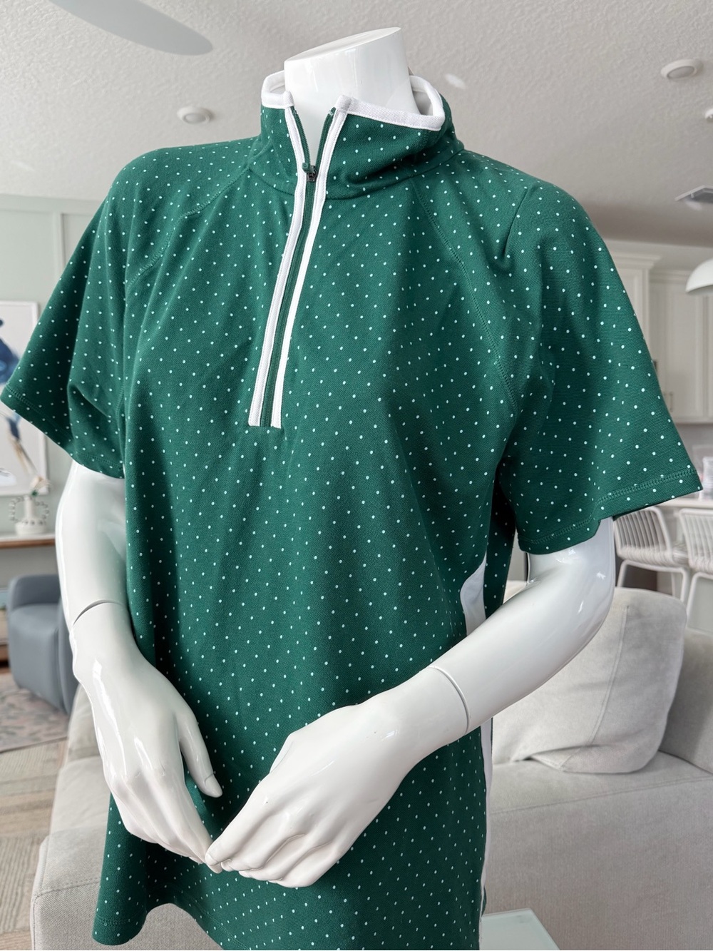 Talbots green with Swiss dots 1/4 zip polo XL